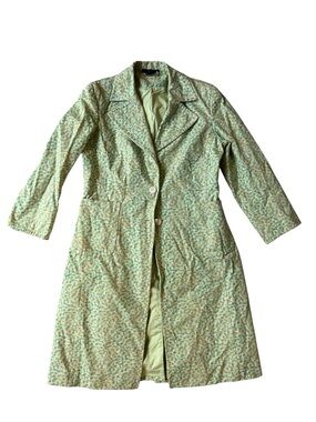 VINTAGE EXPRESS GREEN FLORAL MIDI TRENCH JACKET MEDIUM WOMENS